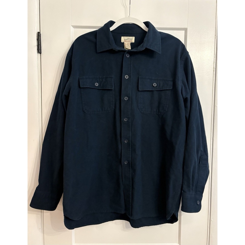 LL Bean Men's Large Regular Fit Navy Champis Cloth Flannel Long Sleeve Shirt